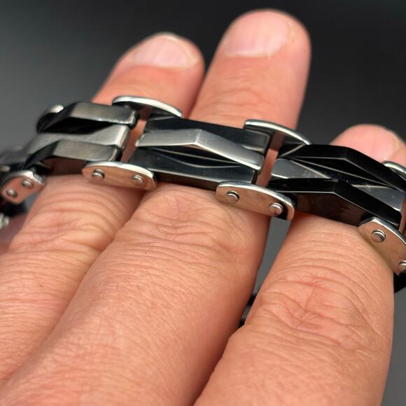 Mason Parker Mens TwoTone Stainless Steel Link Bracelet Gunmetal & Silver Finish - Picture 11 of 17